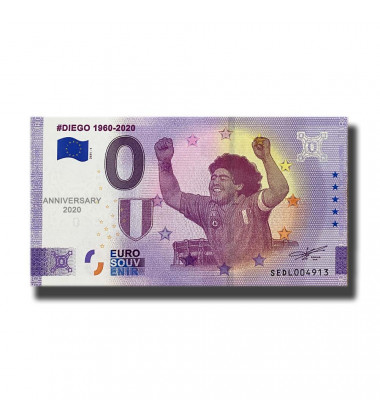 Anniversary 0 Euro Souvenir Banknote Diego 1960-2020 Italy SEDL 2021-1