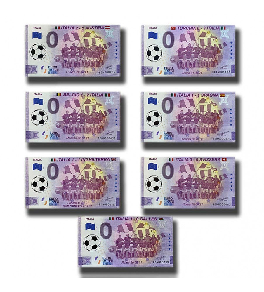 0 Euro Souvenir Banknote Thematic Italia Football Team - Set of 7 Banknotes Italy SEDN 2021-1