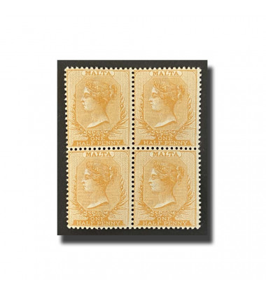 MALTA STAMPS HALF PENNY YELLOW-RED ORANGE BLK of UM