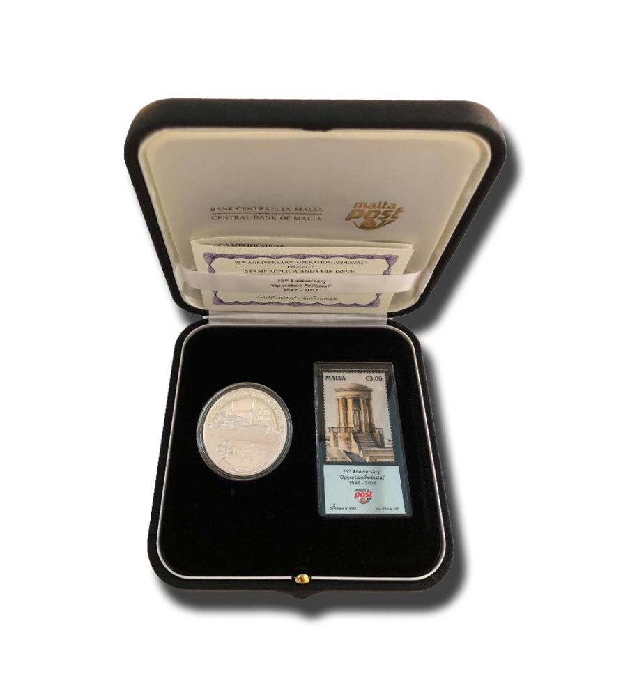 2017 Malta €10 75th Anniversary Operation Pedestal Silver Coin Proof and Silver Stamp