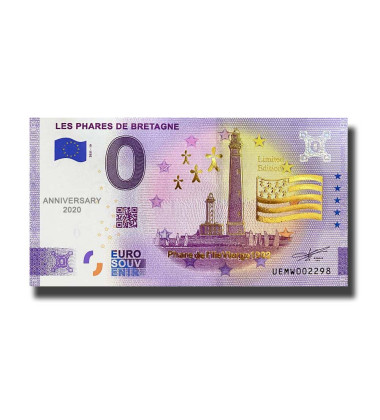 Anniversary 0 Euro Souvenir Banknote Les Phares De Bretagne Gold Edition France UEMW 2021-10