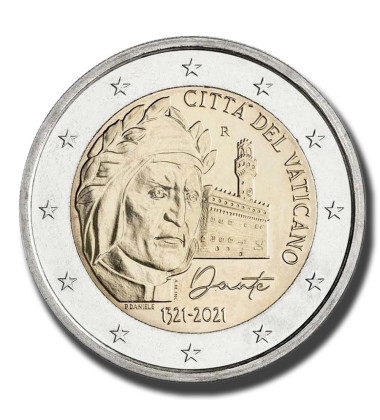 2021 Vatican 700th Anniversary of the Death of Dante Alighieri 2 Euro Coin