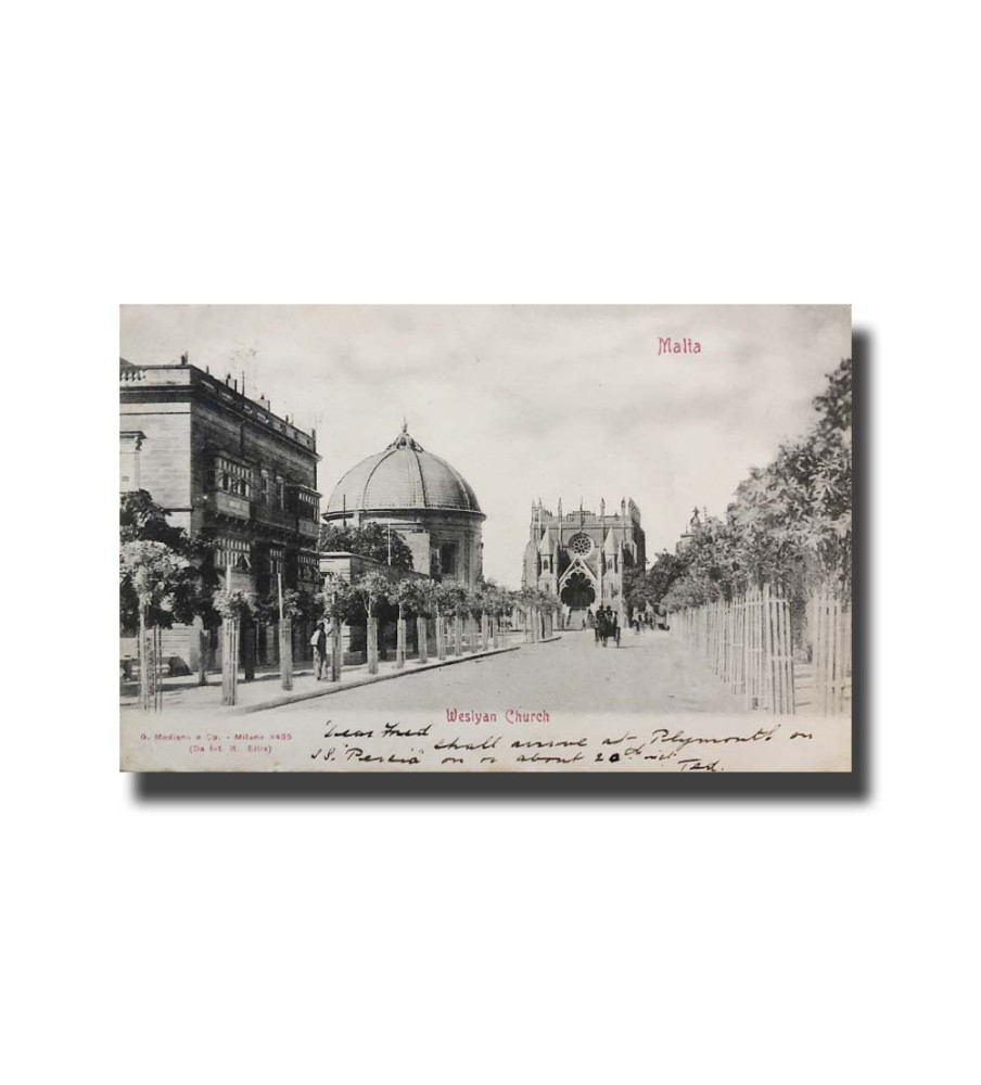 Malta Postcard G. Modiano Wesleyan Church Floriana 3435 UPU Used Undivided Back Paquebot Stamp