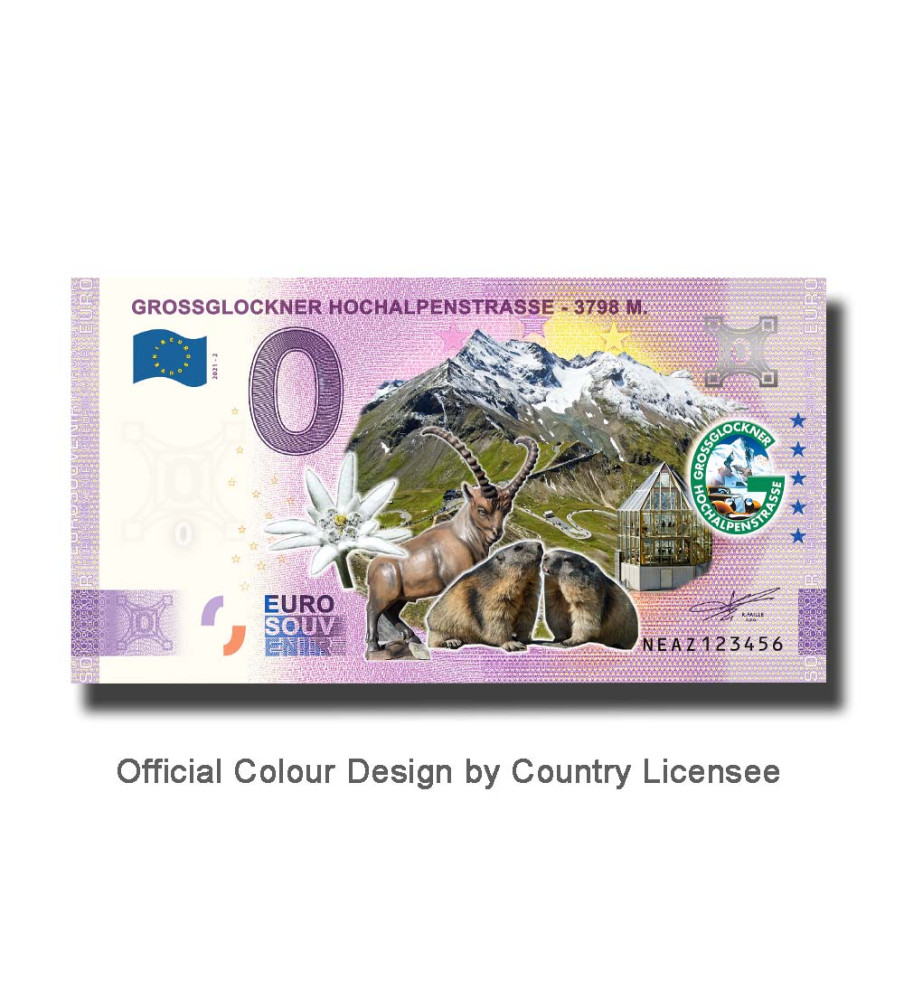 0 Euro Souvenir Banknote Grossglockner Hochalpenstrasse Colour Austria NEAZ 2021-2