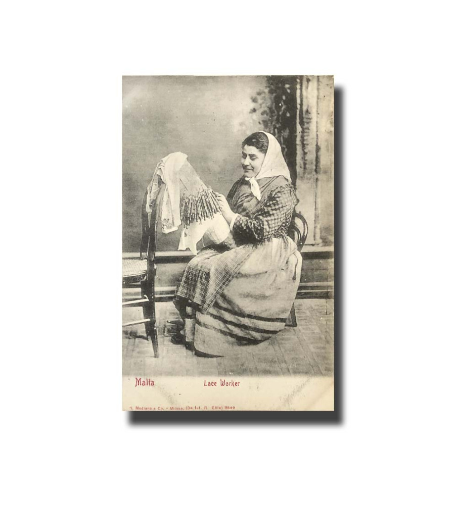 Malta Postcard G. Modiano Lace Worker 3549 UPU Unused Undivided Back