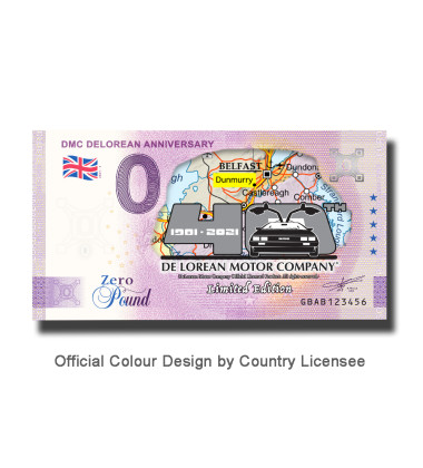 0 Pound Banknote DMC Delorean Anniversary Colour United Kingdom GBAB 2021-1