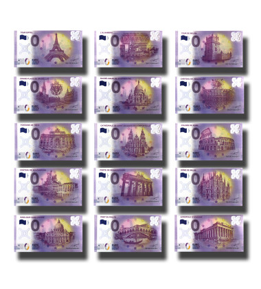 0 Euro Souvenir Banknote Polymer Collector Set of 15 Uncirculated 2017