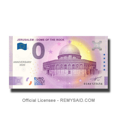 Anniversary 0 Euro Souvenir Banknote Jerusalem Dome of the Rock Palestine OIAA 2022-1