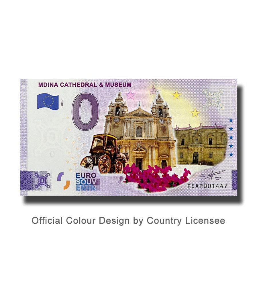 0 Euro Souvenir Banknote Mdina Cathedral & Museum Colour Malta FEAP 2022-1