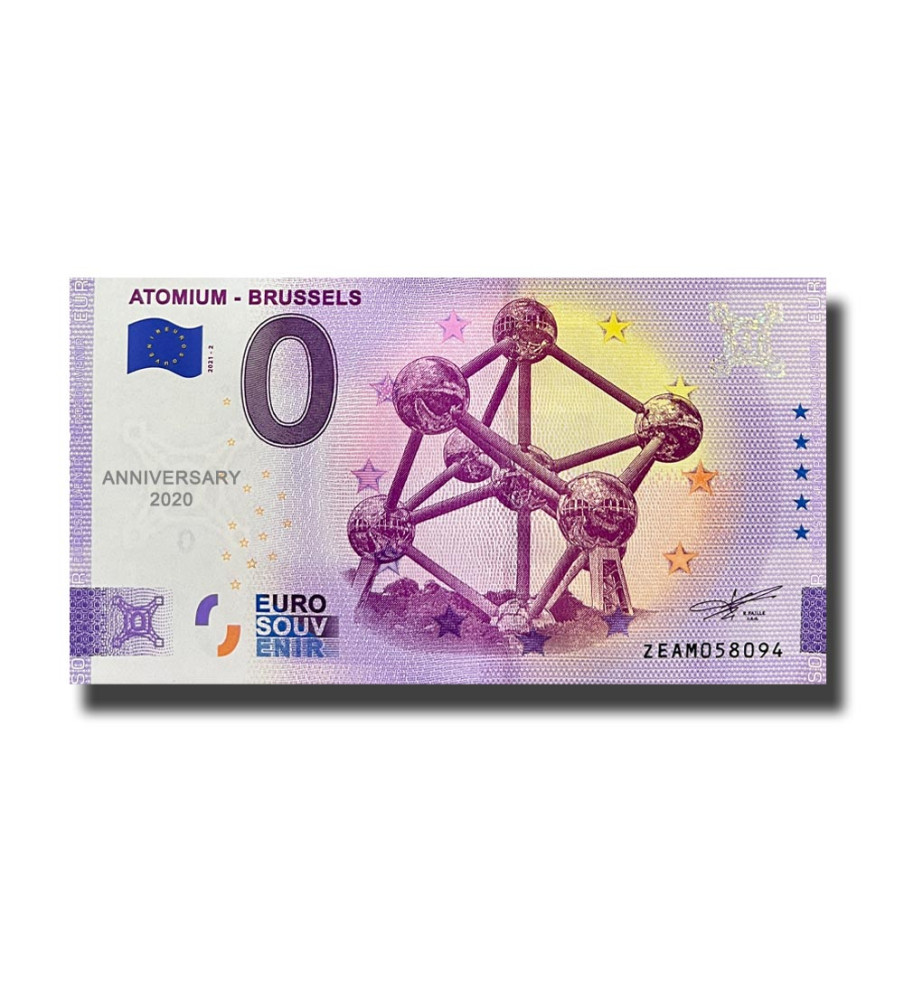 Anniversary 0 Euro Souvenir Banknote Atomium Belgium ZEAM 2021-2