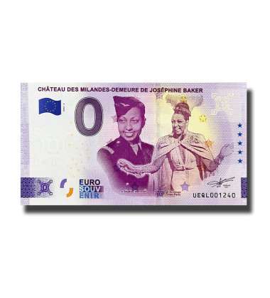 0 Euro Souvenir Banknote Chateau Des Milandes Josephine Baker France UEQL 2022-2