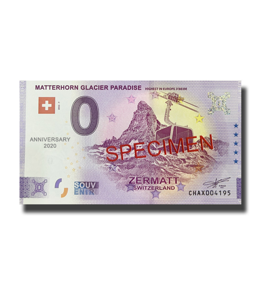 Anniversary 0 Euro Souvenir Banknote MATTERHORN GLACIER PARADISE Specimen Switzerland CHAX 2022-7