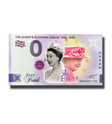 0 Pound Souvenir Banknote The Queens Platinum Jubilee 1952-2022 Colour United Kingdom GBAE 2022-1