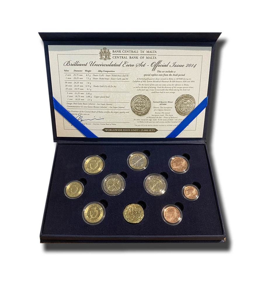 2014 MALTA COIN SET INCL 2 EURO COMM 'F' Mint Mark