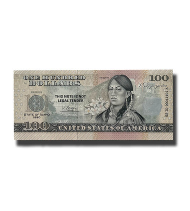 US $100 Souvenir Banknote  Sacagawea Esto Perpetua State of Idaho US ID 1890 Uncirculated