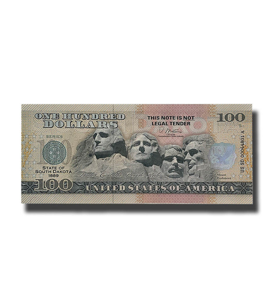 US $100 Souvenir Banknote Mount Rushmore South Dakota US SD 1889 Uncirculated