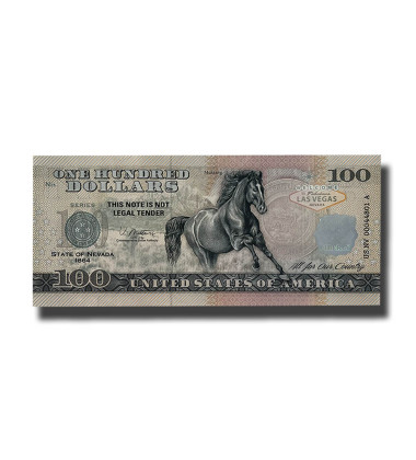 US $100 Souvenir Banknote  Mustang Las Vegas  State of Nevada US NV 1864 Uncirculated