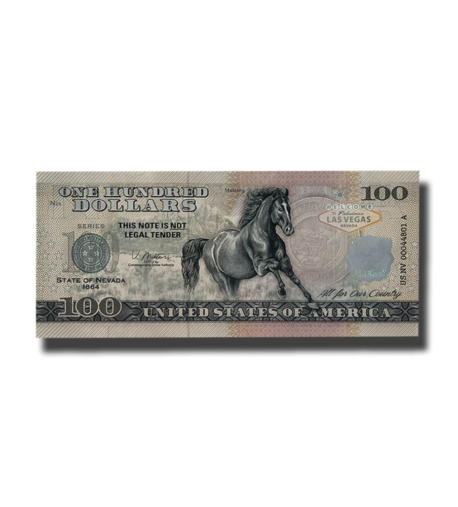 US $100 Souvenir Banknote  Mustang Las Vegas  State of Nevada US NV 1864 Uncirculated