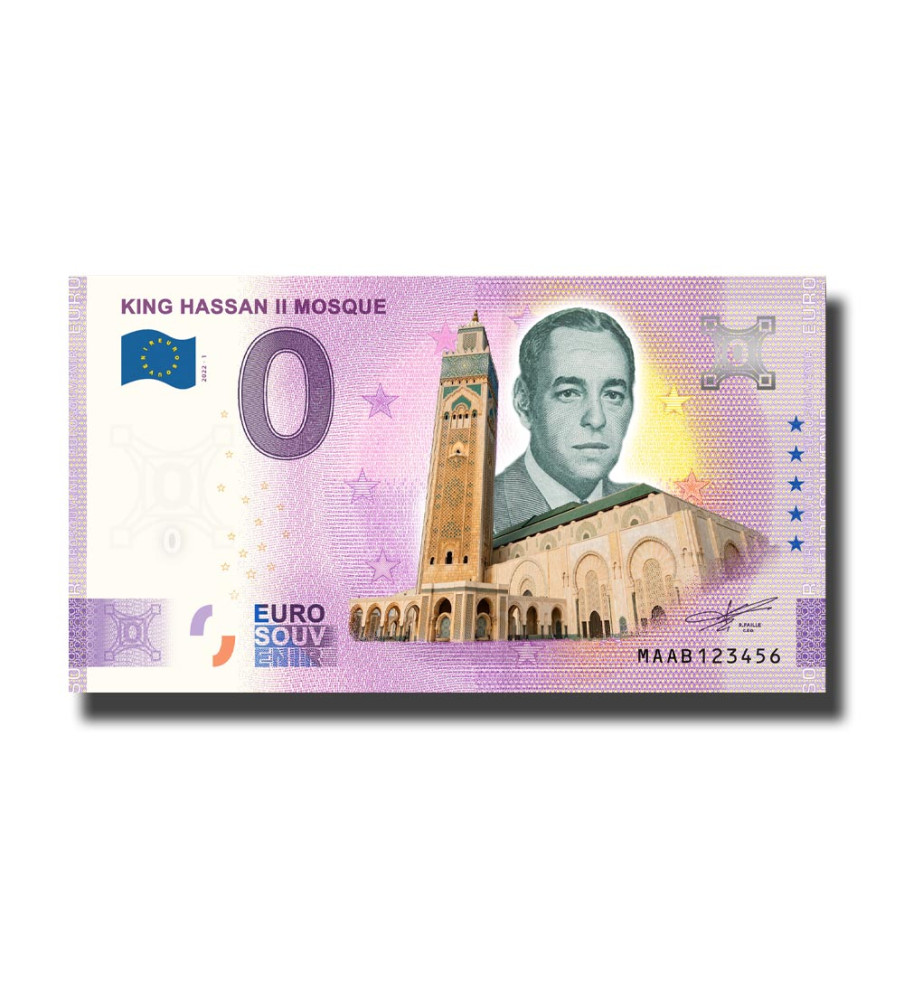 0 Euro Souvenir Banknote King Hassan II Mosque Colour Morocco MAAB 2022-1