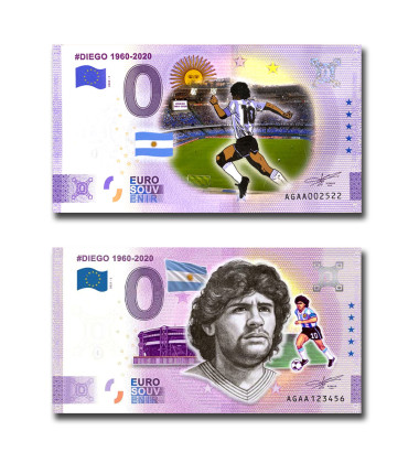 0 Euro Souvenir Banknote Diego 1960-2020 Colour Argentina AGAA - Set of 2