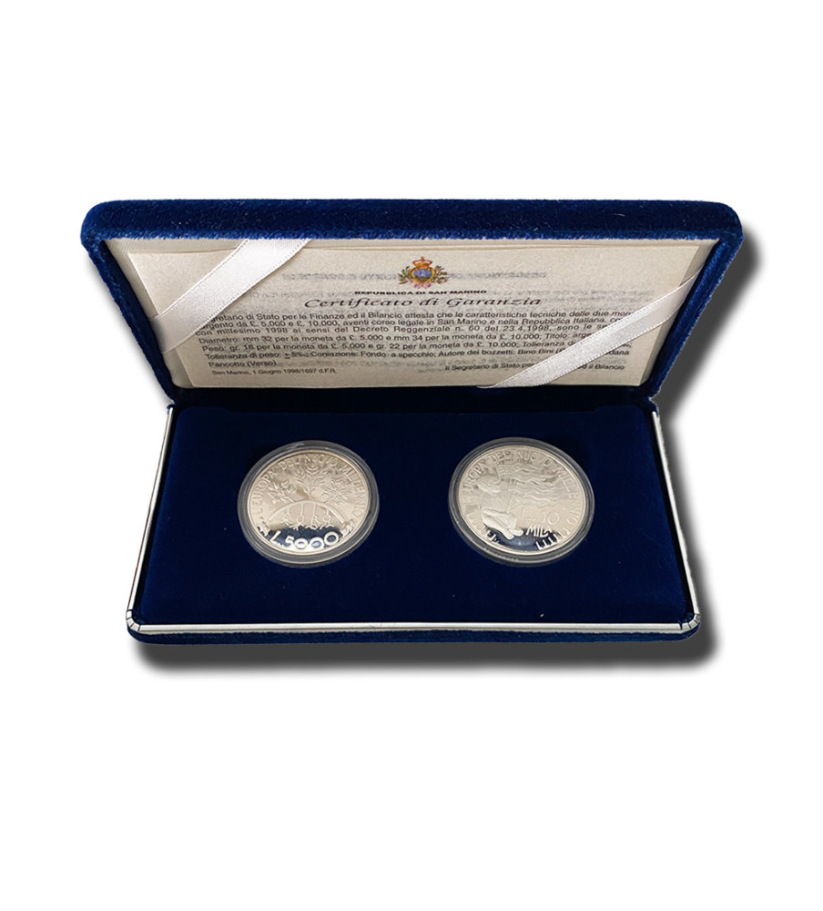 1998 San Marino Europe Towards the 3rd Millennium Set of 2 Silver Coins Proof