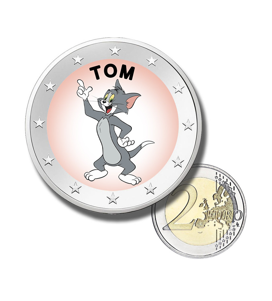 2 Euro Coloured Coin Cartoons - Tom