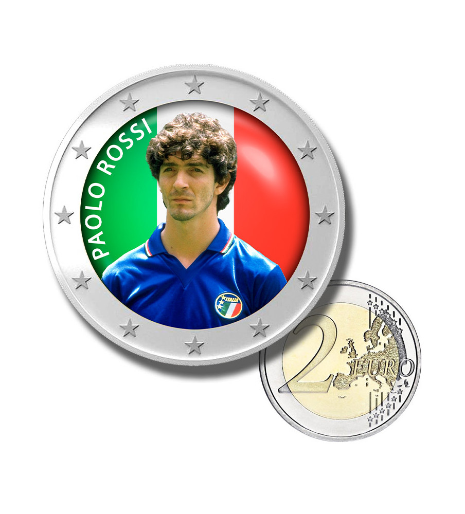 2 Euro Coloured Coin Football Star - Paolo Rossi