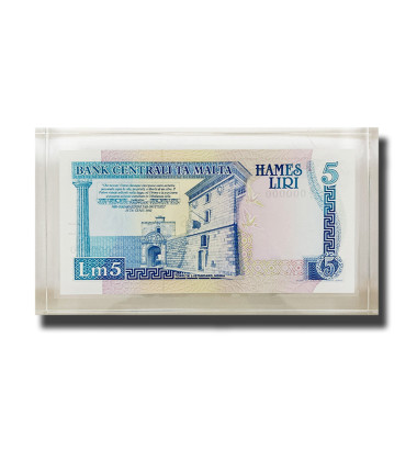 1989 Malta Lm5 Banknote UNC in perspex B/1 000000 Signed Anthony P. Galdes P-42 RARE