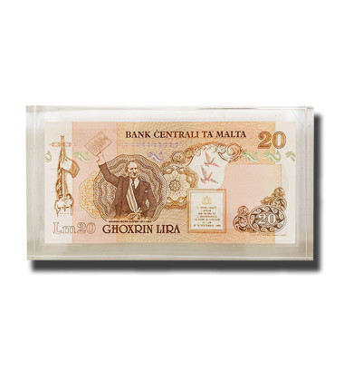 1989 Malta Lm20 Banknote UNC in perspex D/1 000000 Signed Anthony P. Galdes P-44 RARE