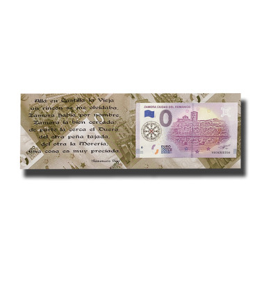 0 Euro Souvenir Banknote Zamora Ciudad Del Romanico Spain VECG 2019-1 with Colour Stamp In Official Folder