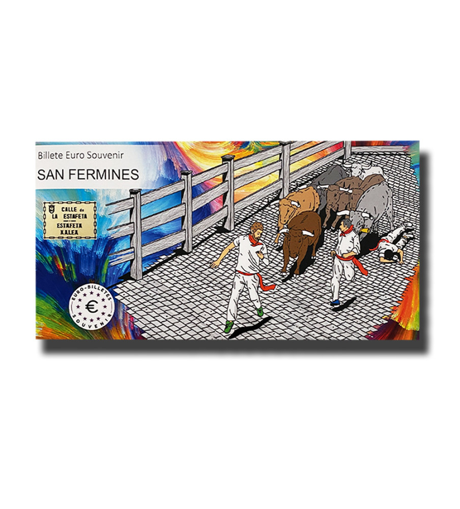 0 Euro Souvenir Banknote San Fermines 2023 Spain VEFW 2021-1 with Colour Stamp In Official Folder