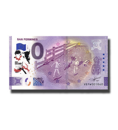 0 Euro Souvenir Banknote San Fermines 2023 Spain VEFW 2021-1 with Colour Stamp In Official Folder