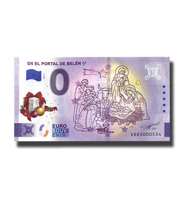 0 Euro Souvenir Banknote En El Portal De Belen Spain VEES 2022-3 with Present Box Colour Stamp In Official Folder