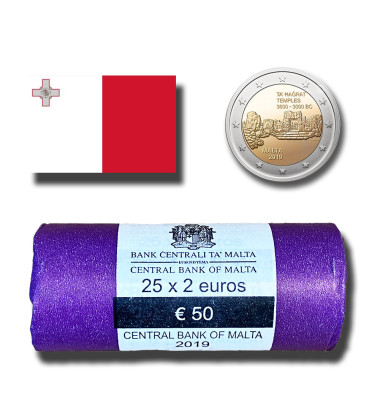 2019 Malta Ta Hagrat Temples 2 Euro Coin Roll