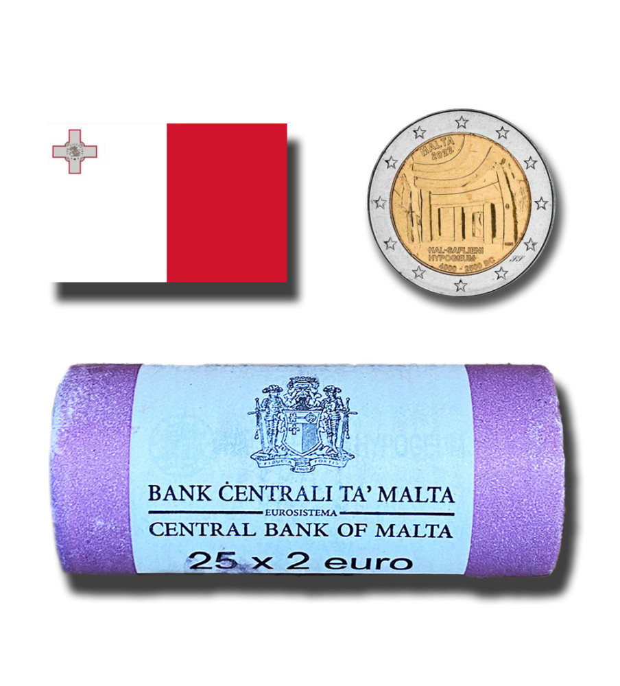 2022 Malta Hal Saflieni Hypogeum 2 Euro Coin Roll