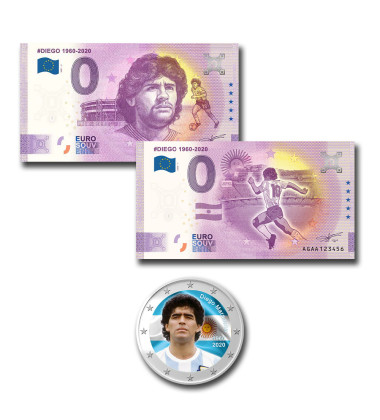 Diego Maradona Euro Colour Coin & 2 Souvenir Banknotes AGAA - Set of 3