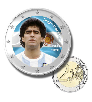 Diego Maradona Euro Colour Coin & 2 Souvenir Banknotes AGAA - Set of 3