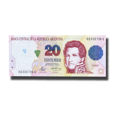 1992-1997 Argentina 20 Pesos Banknote Juan Manuel De Rosas Fine