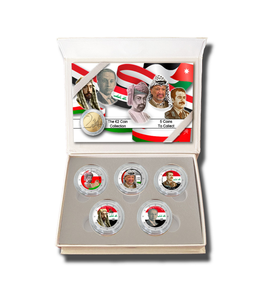 2 Euro Coloured Coin Set of 5 in Presentation Box - Arab Leaders