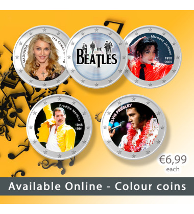 2 Euro Coloured Coin Set of 5 in Presentation Box - Music Stars