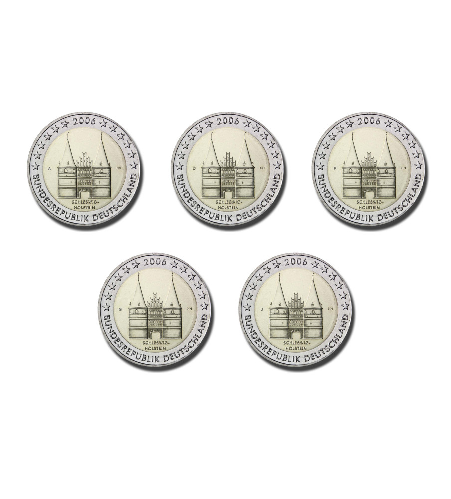 2006 Germany A D F G J Schleswig-Holstein 2 Euro Coin Set of 5