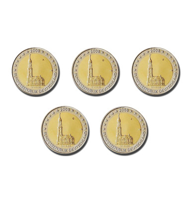 2008 Germany A D F G J Hamburg 2 Euro Coin Set of 5