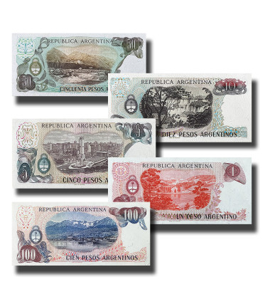 1984 Argentina 1 - 100 Pesos Gral San Martin - Set of 5 Banknotes Uncirculated