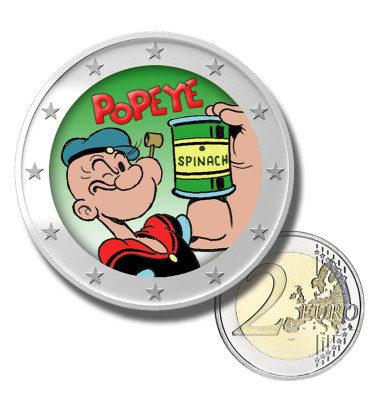 2 Euro Coloured Coin Popeye the Sailor Man