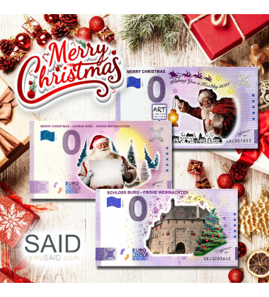 0 Euro Souvenir Banknote Merry Christmas - Set of 3 Colour Banknotes