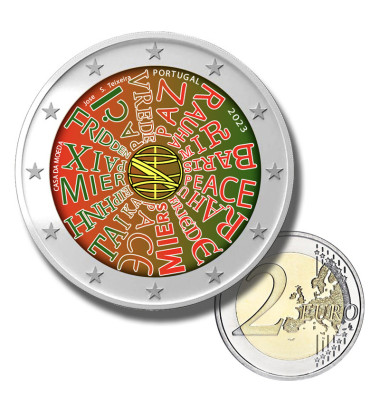 2 Euro Coloured Coin 2023 Portugal Peace Among Nations