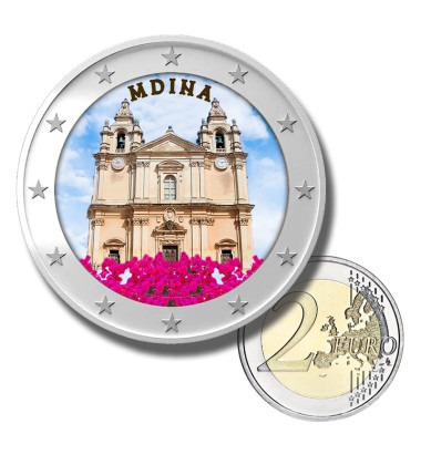 Malta Mdina Cathedral Euro Colour Coin & 2 Souvenir Banknotes FEAE, FEAP - Set of 3