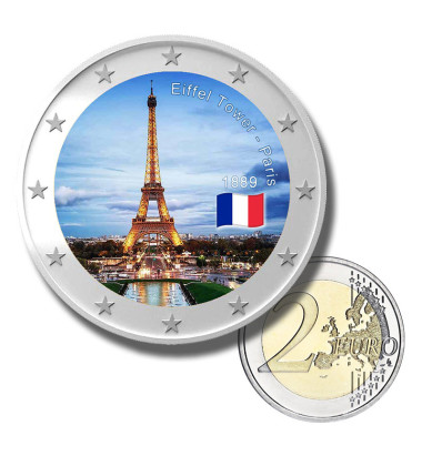 2 Euro Coloured Coin Set of 5 in Presentation Box - Paris Sights France