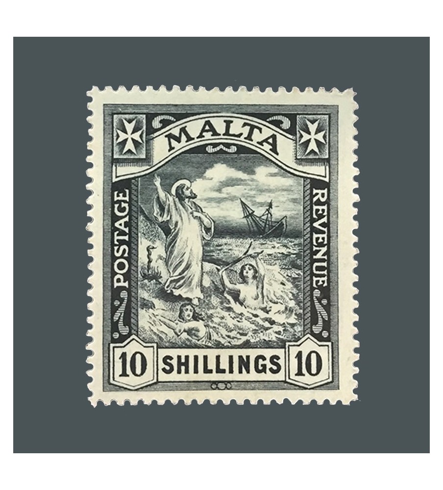 MALTA STAMPS 10/- BLACK St Paul's Shipwreck Multiple Crown CA SG96