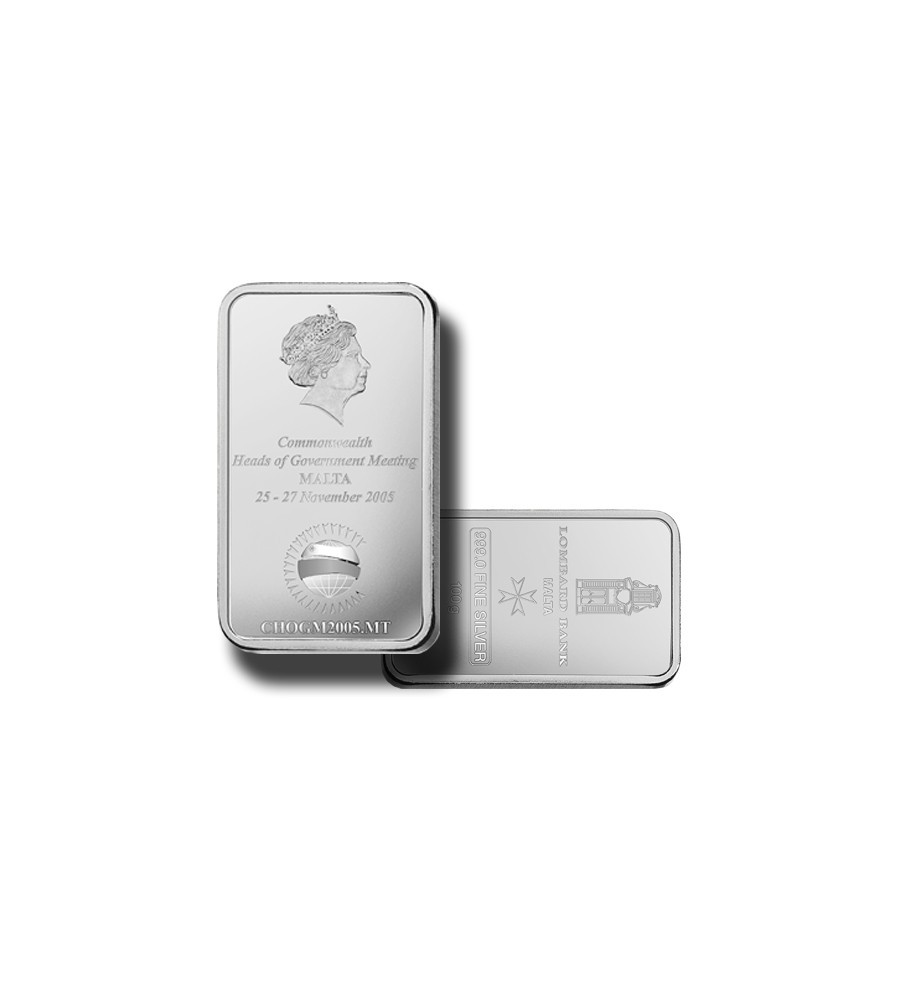 2005 Lombard Bank 100gr Silver 0.999 Ingot CHOGM